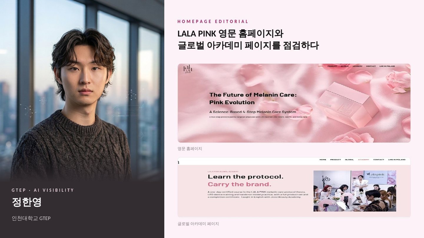 정한영 전문가와 그가 정비한 LALA PINK 영문 홈페이지·글로벌 아카데미 페이지